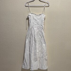 Zara White Midi Dress with Spaghetti Straps